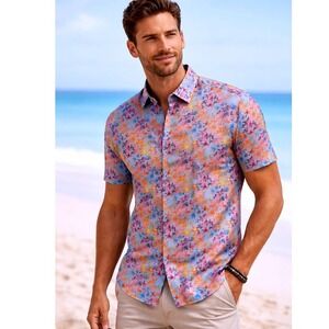 Visconti Tropical Palm Print Shirt Mens M Colorful Resort Vacation Button Up